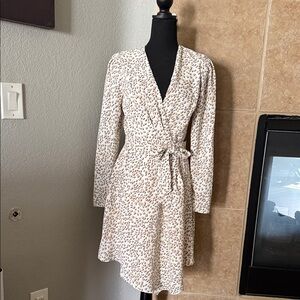 Express Cream and Brown Leopard Print Long Sleeve Dress